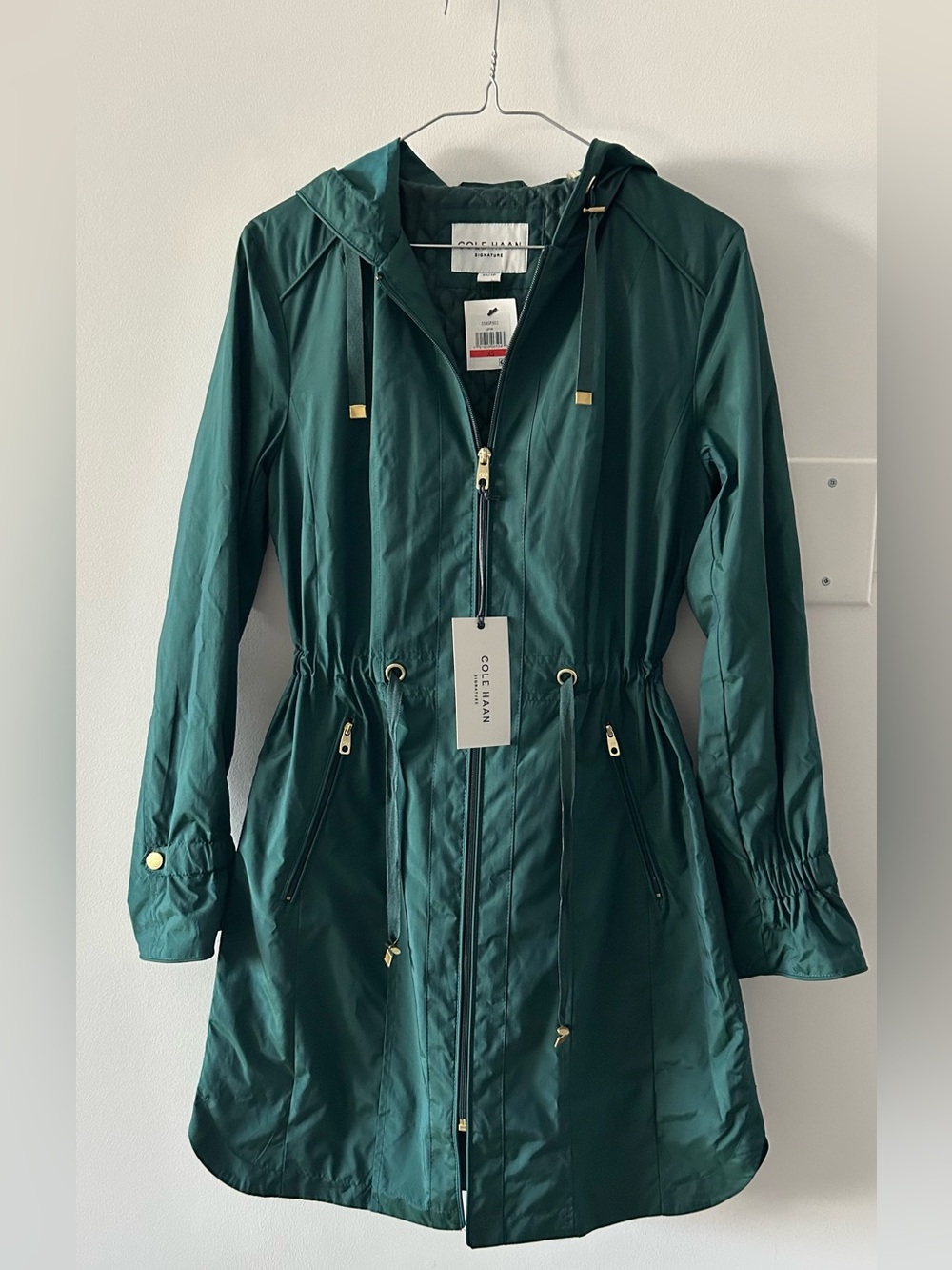 Cole Haan Dark Teal Hooded Anorak Coat